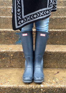 Aztec cardigan and hunter boots