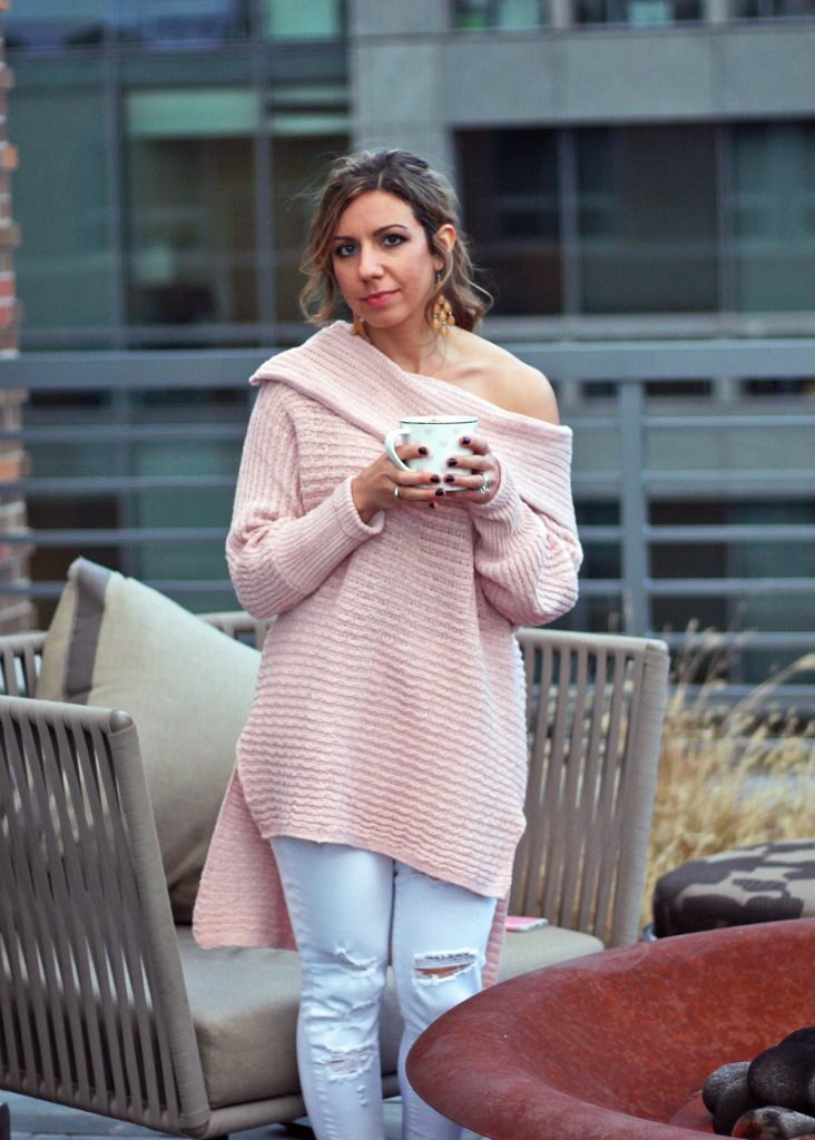 Pink over the shoulder Shein Sweater | Glass of Glam