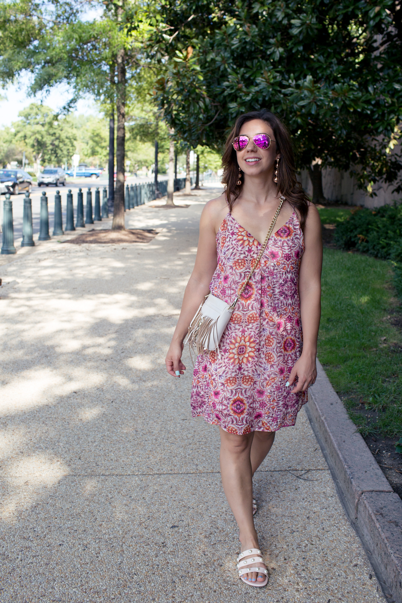 Lifestyle blogger Roxanne of Glass of Glam's lavender brown dress from Undeniable Boutique