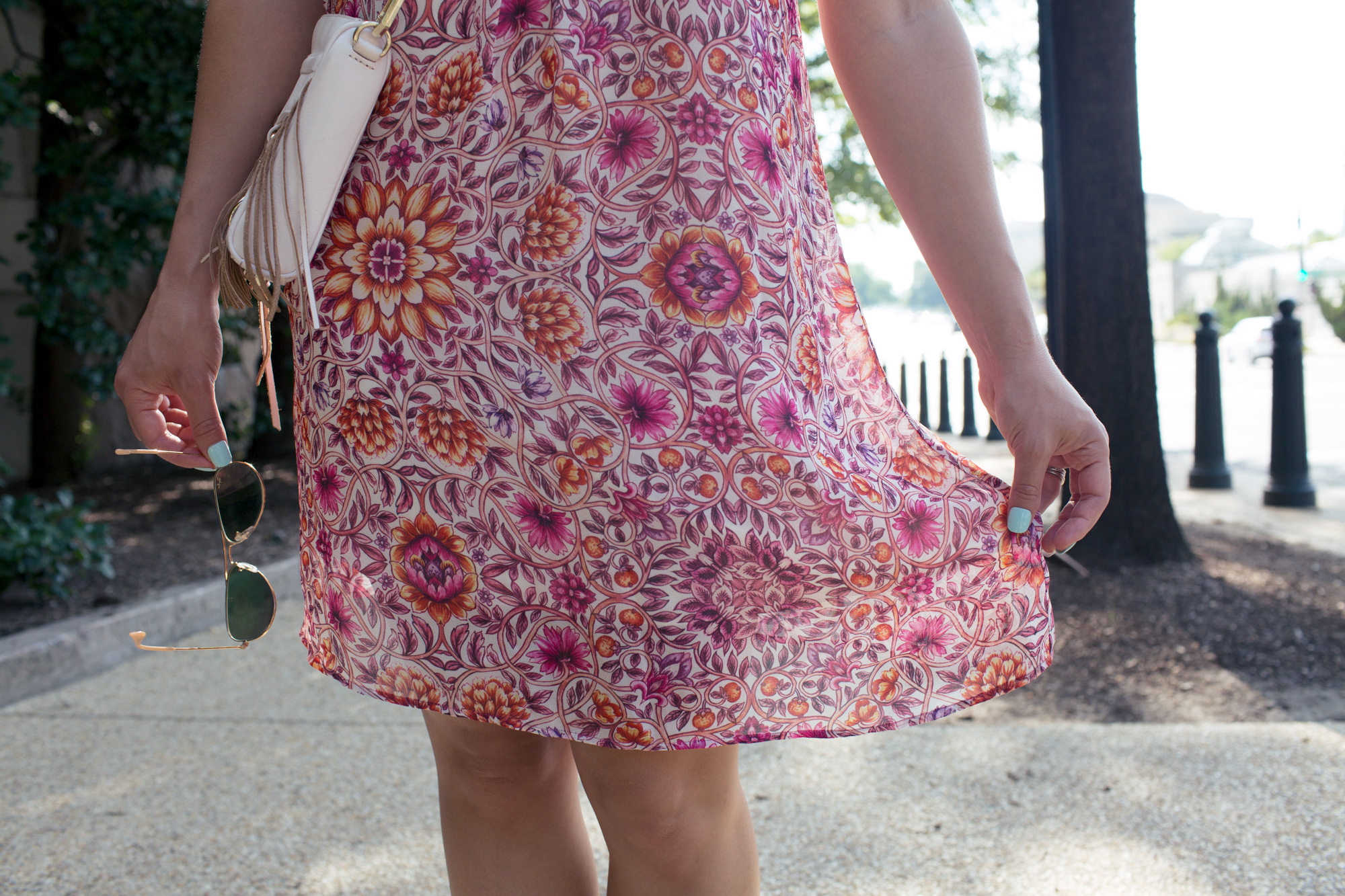 Lifestyle blogger Roxanne of Glass of Glam's lavender brown dress from Undeniable Boutique