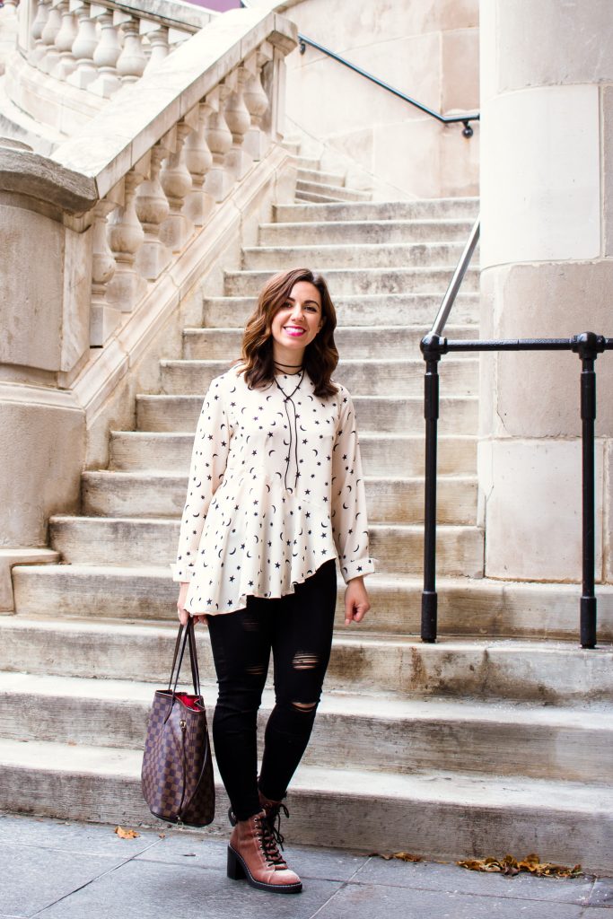 Asymmetric top with star print by popular Chicago fashion blogger Glass of Glam