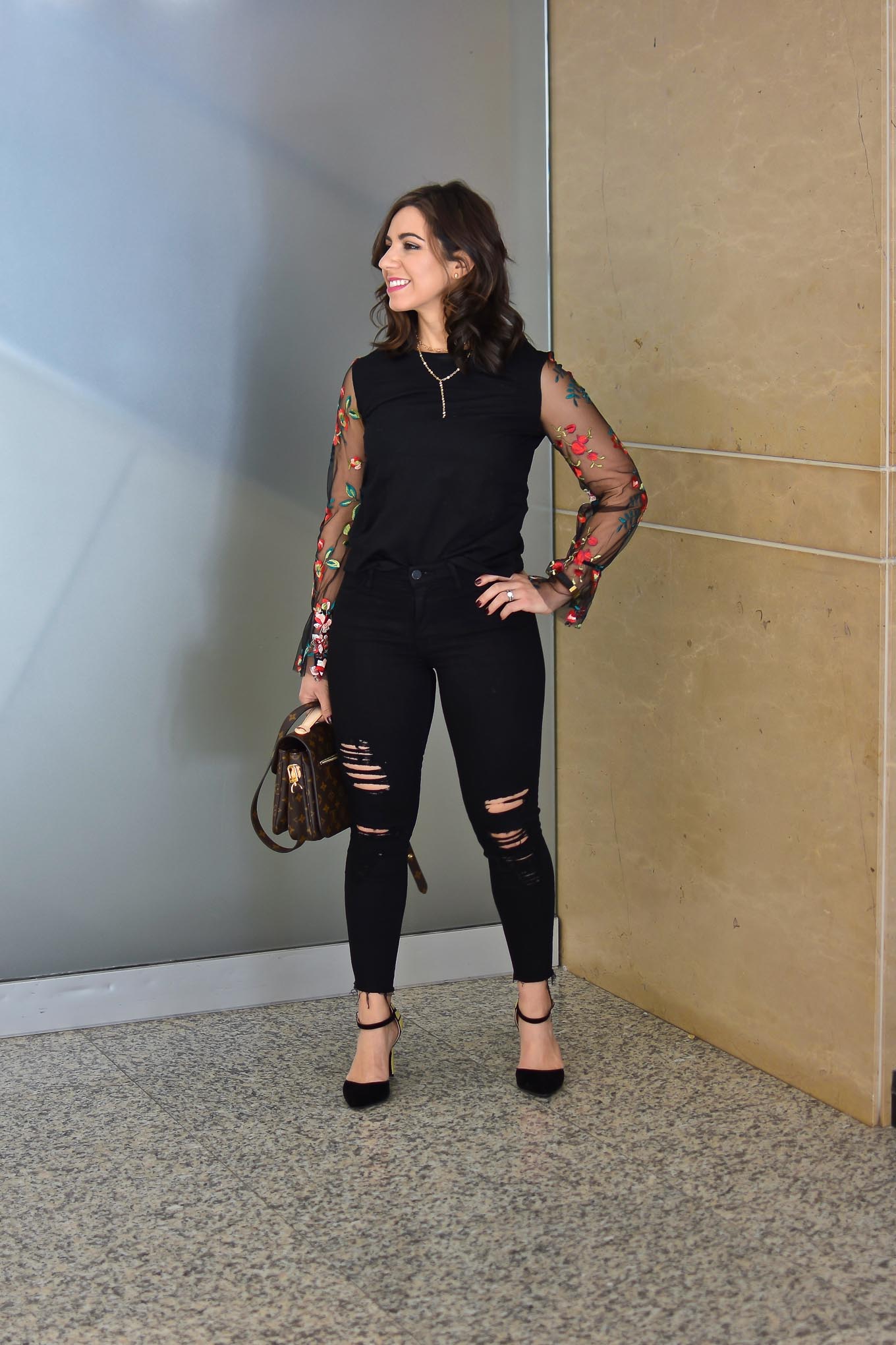 SheIn Embroidered Sleeve top by popular Chicago fashion blogger Glass of Glam
