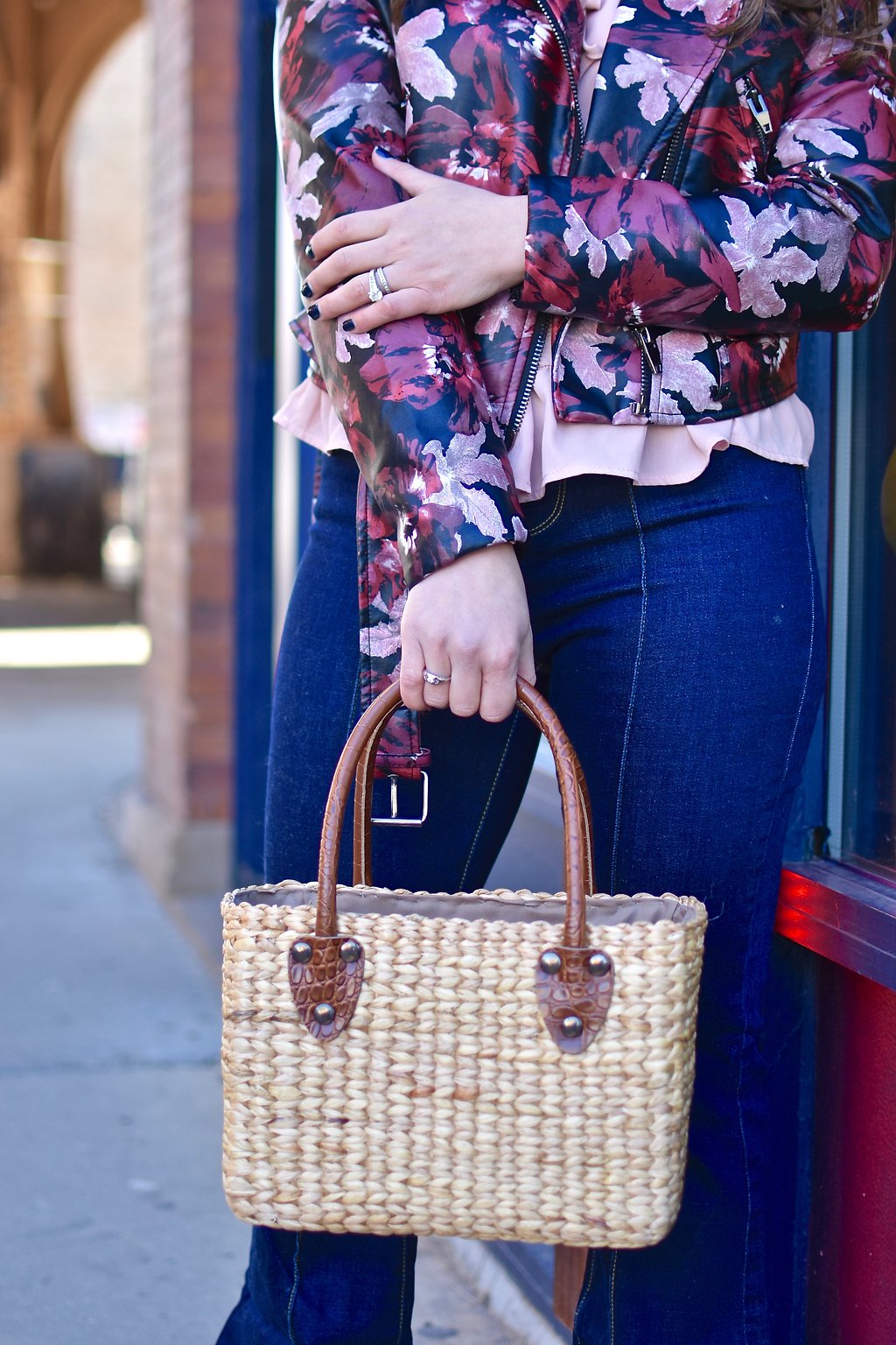 Lifestyle blogger Roxanne of Glass of glam wearing Modcloth flares, a Le Tote Jacket, Lulus blouse, and a straw bag - Affordable Shopbop Sale Picks by popular Chicago style blogger Glass of Glam