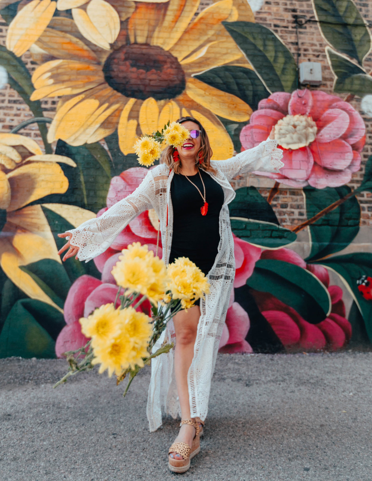 Summer kimonos featured by top US fashion blog, Glass of Glam: image of a woman wearing a Leith tank dress, Chicwish crochet kimono, Steve Madden leopard wedge espadrille sandals, Furla crossbody bag, Sugarfix earrings and necklace, and Warby Parker sunglasses