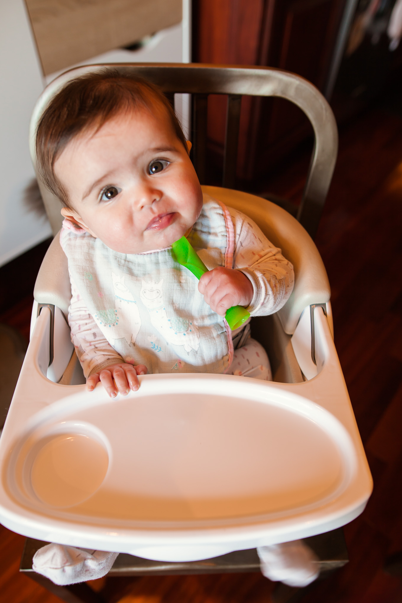 Ingenuity Baby Seat by popular Chicago mommy blog, Glass of Glam: image of a baby sitting in a Ingenuity baby seat.